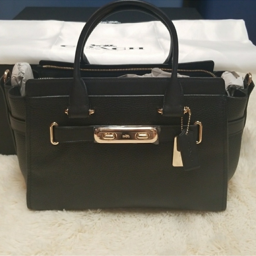 Coach Black Satchel swagger bag purse with Gold Accents new with tags